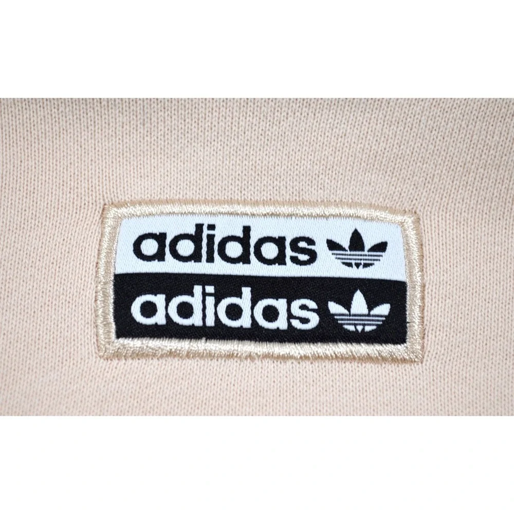 Adidas‎ Women's L Oversized Beige Cropped Hoodie Pullover Sweatshirt Logo